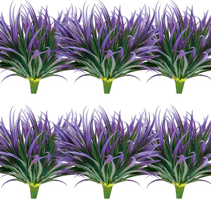 8 Bundles Artificial Plants Bushes Outdoor UV Resistant Fake Flowers Grass Bulk Faux Plastic Greenery for Fall Winter Summer Outside Window Box Planter Front Porch Yard Floral Arrangements
