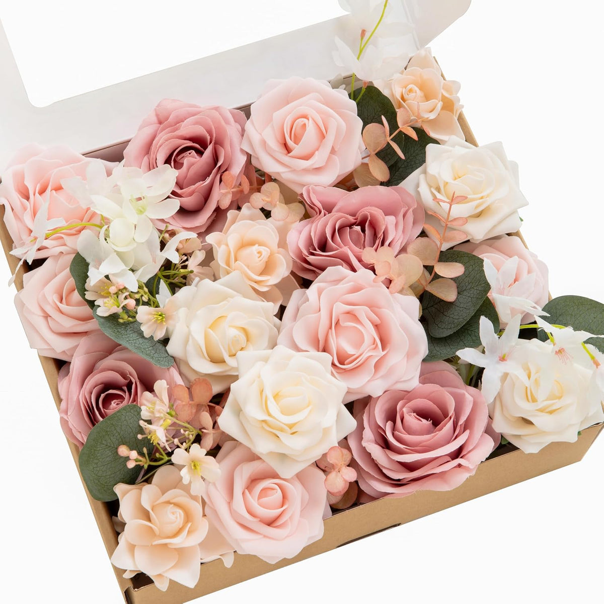 Ling's moment Fake Flowers Box, Faux Artificial Greenery Stems Foam Roses Poppy Gardenia Silk Hydrangea Peony Fabic Flower for Centerpieces Bouquet Wedding Floral Vase, English Pastel, Deluxe Combo