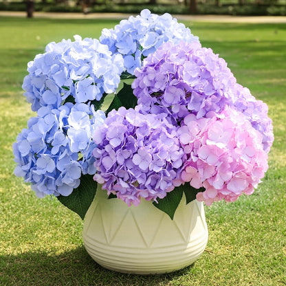Auihiay 6 Bundles Hydrangea Artificial Flowers for Outdoors and Indoor, Bulk 30 Heads, UV Resistant Faux Hydrangea Flowers for Garden, Porch, Yard, Window Box & Outdoor Wedding Decoration (Blue)
