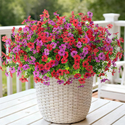 Artificial Fake Mums Flowers for Outdoor Spring Summer Decor, 12 Bundles Faux Silk Plants Daisy for Planter Pot Colorful UV Resistant Look Real for Front Door Porch Patio Outside Yard(Red Pink)