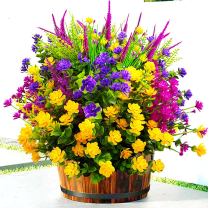 Artificial Fake Flowers for Outdoors, 16 Bundles Artificial Plants Outdoor Faux Plants UV Resistant, Realistic Faux Silk Flower 6 Colors Spring Summer Decor for Porch Outside Planter Window Box