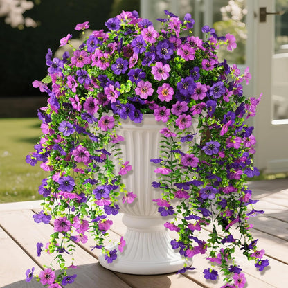 Homsunny Artificial Hanging Flowers for Outdoor, 8PCS Fake Flowers Faux Silk Daisy with Eucalyptus Leaves, UV Resistant Aritificial Outdoor Flowers for Spring Home Patio Balcony Yard Porch Decor