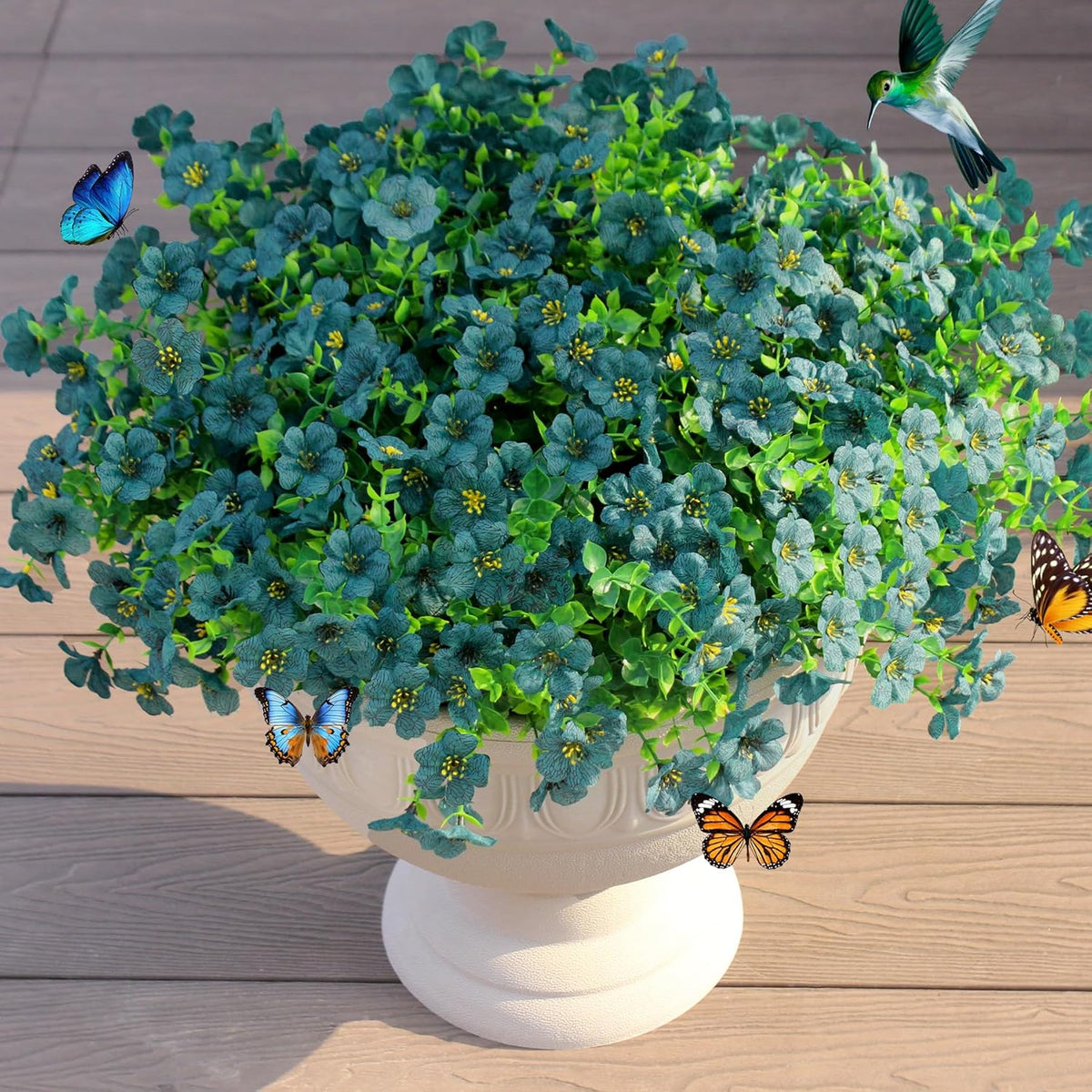 Faux Artificial Plants Flowers for Outdoor Planters Spring Summer Decor 16 Bundles Fake Eucalyptus Silk Daisy UV Resistant Realistic Used for Outside, Home, Front Porch, Patio, Yard Decorations