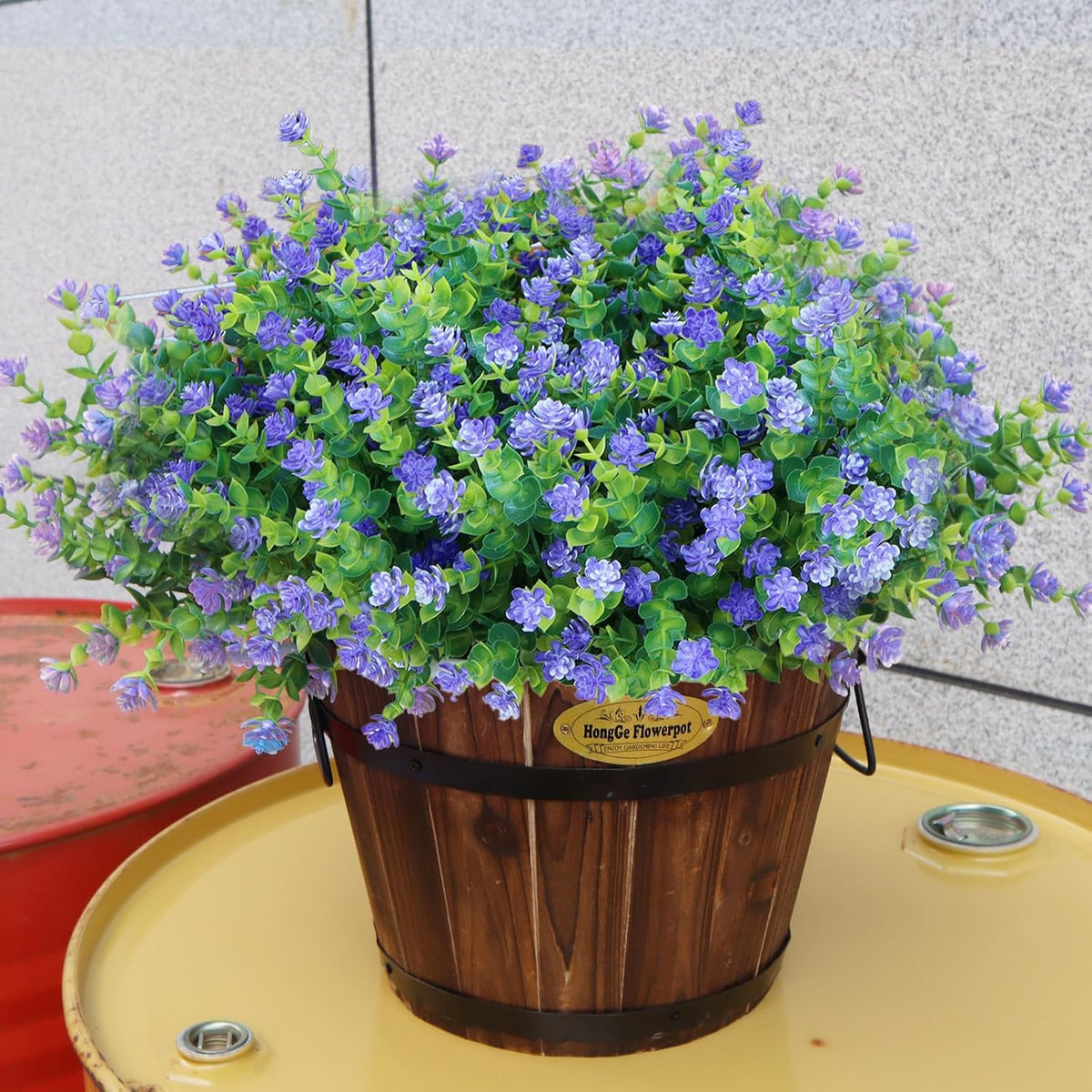 Artificial Flowers for Outdoors, 12 Bundles UV Resistant Realistic Faux Plants for Outside Porch Planter, Spring Summer Home Garden Decoration, Blue