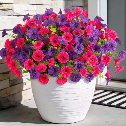 12 Bundles Morning Glory Artificial Flowers for Outdoor Decoration UV Resistant Fake Plastic Plants Artificial Greenery for Indoor Outdoor Garden Patio Window Box Home Decor
