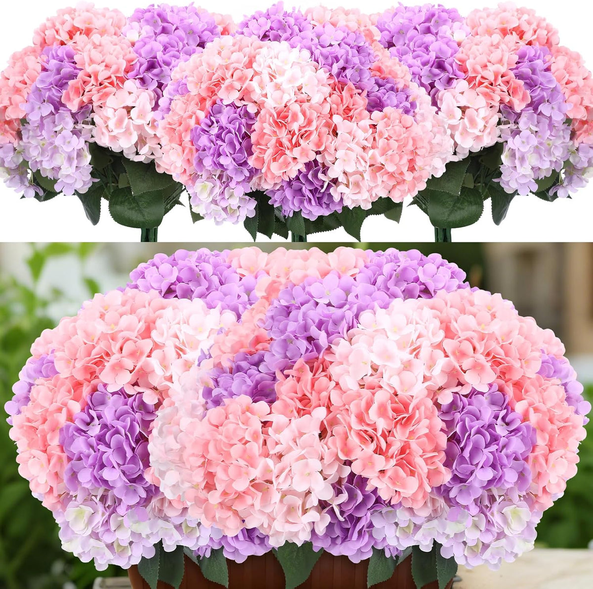 Blue Red and White 6 Bundles Hydrangea Artificial Flowers Bulk 30 Heads 20" Faux Fake Hydrangea for Spring Easter Decor Porch Indoor Outdoor Home Garden Wedding Table Centerpieces