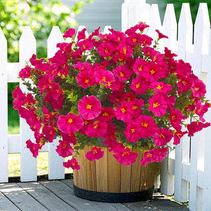 Artificial Flowers for Outdoors Fake Plants Spring Summer Decor, 12 Bundles Realistic Fake Silk Flowers Colorful Morning Glory UV Resistant Faux Flowers for Porch Outside Planter Porch Patio Yard