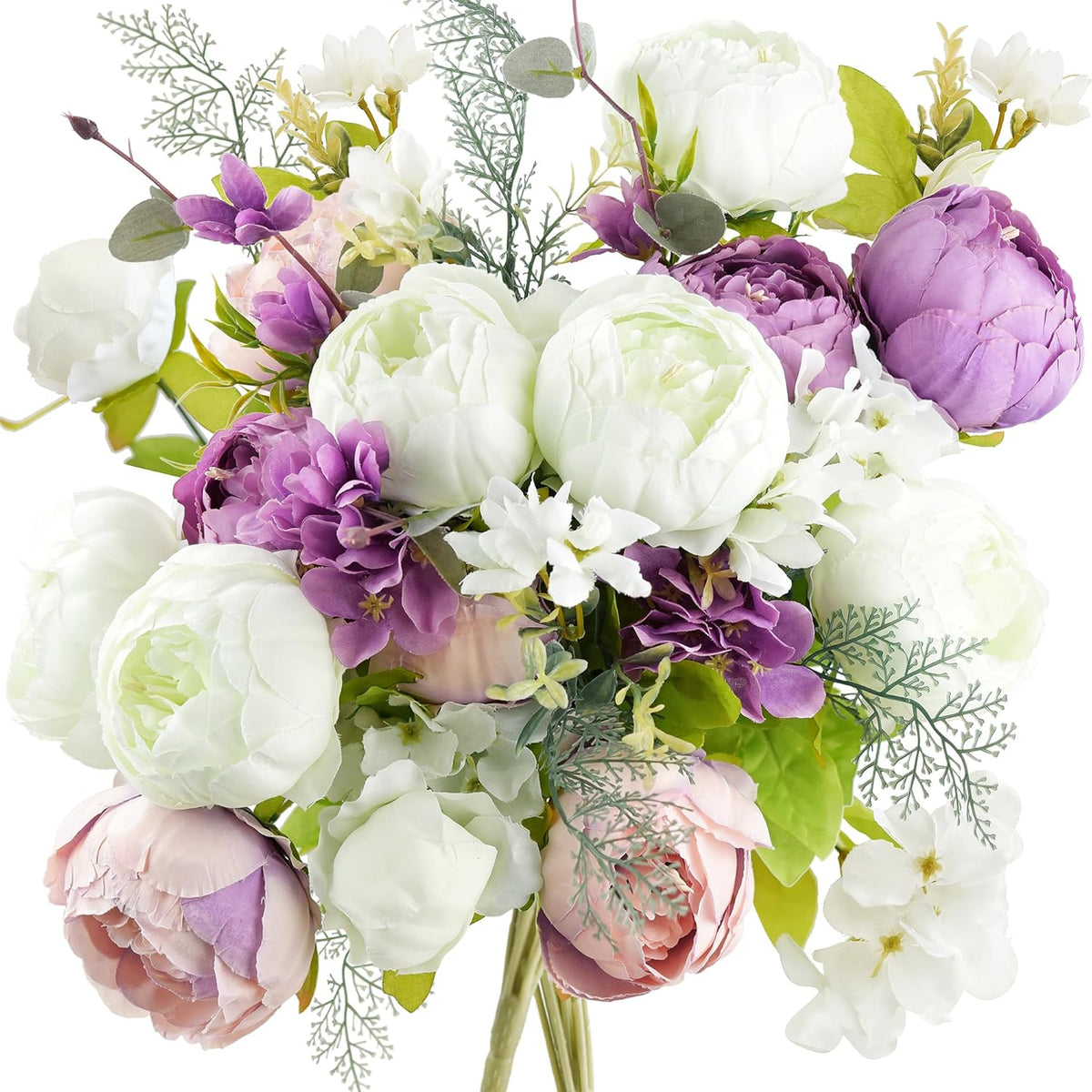 FiveSeasonStuff Artificial Peony Bouquets, 2 Cream Beige & Moss Green Silk Flower Bundles for Wedding Centerpieces & Home Decor – Vintage Peonies