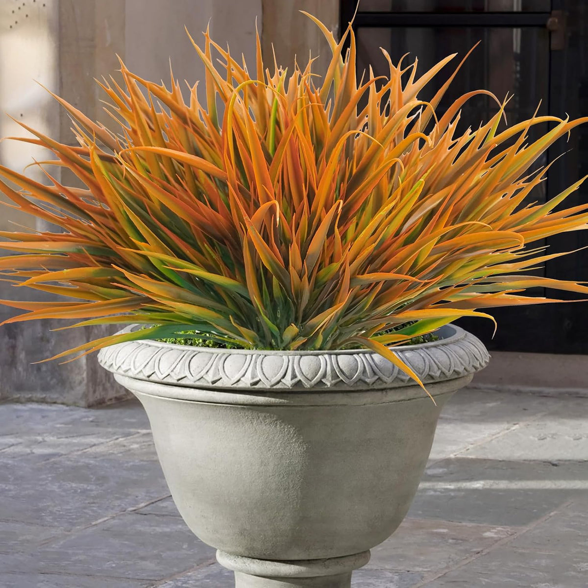 Uieke 28 Bundles Artificial Outdoor Plants UV Resistant Fake Grass Plants Faux Plastic Plants Greenery Shrubs for Home Garden Pathway Window Box Front Porch Summer Fall Decor, Deep Red