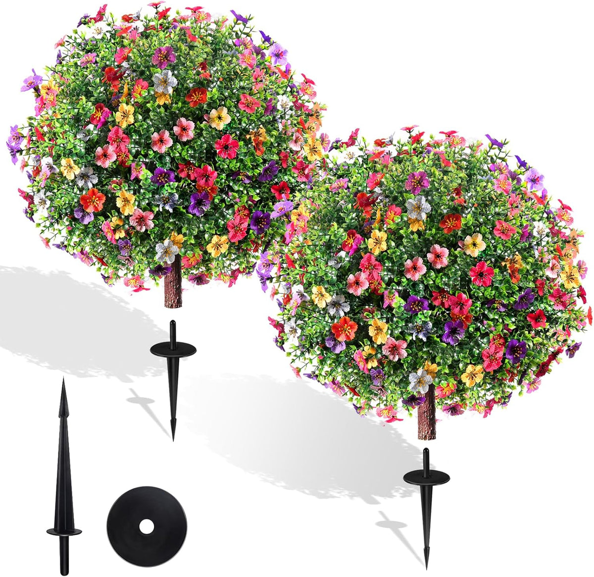 Set of 2 Artificial Boxwood Topiary Ball Trees, 27.5" UV Resistant Faux Evergreen with Ground Spikes