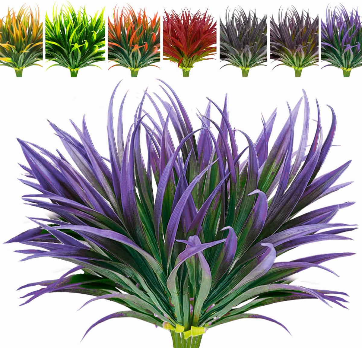8 Bundles Artificial Plants Bushes Outdoor UV Resistant Fake Flowers Grass Bulk Faux Plastic Greenery for Fall Winter Summer Outside Window Box Planter Front Porch Yard Floral Arrangements
