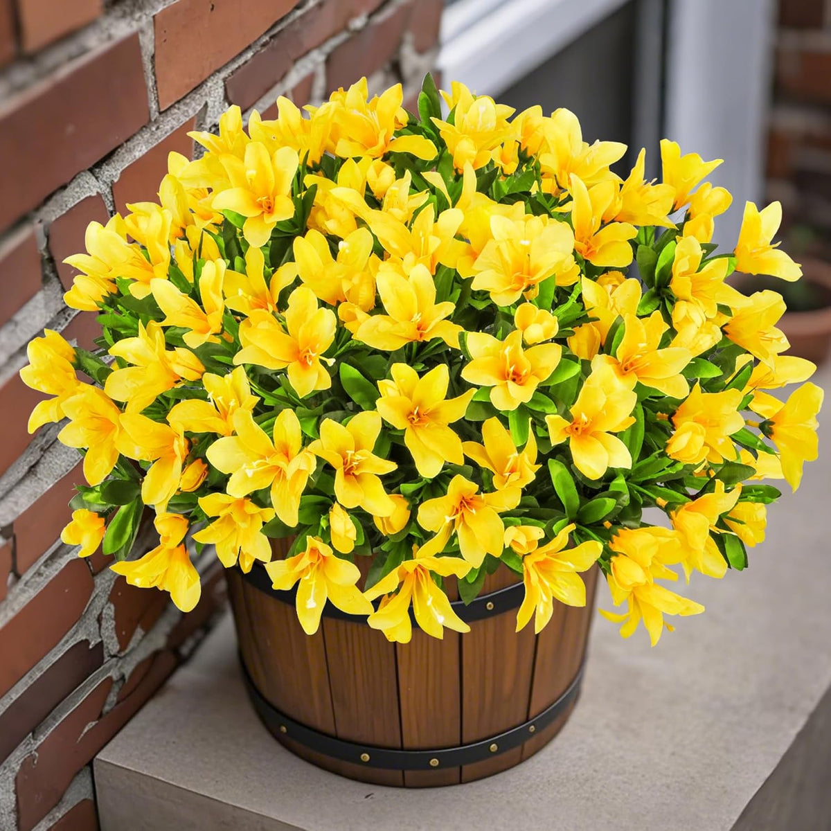 Ouddy Decor 8 Bundles Artificial Flowers for Outdoors, Fake Silk Flowers Azalea Plants UV Resistant for Summer Front Door Planter Garden Patio Window Box Balcony Walkway Home Decor, Fuchsia