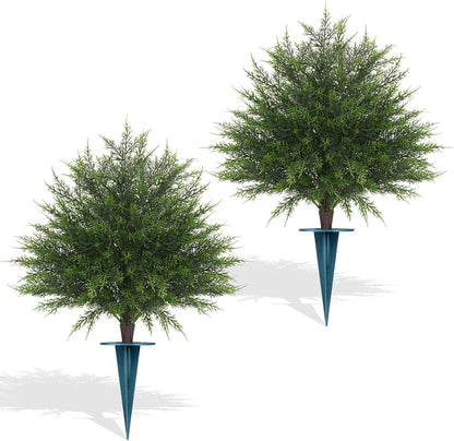 Artificial Boxwood Topiary Ball Tree Set of 2, UV Resistant Artificial Outdoor Shrubs with Spike, Decorative Evergreen Fake Topiary Bushes Plant for Front Porch Garden
