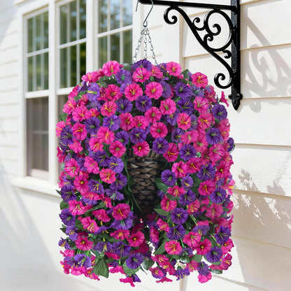 HyeFlora Artificial Fake Hanging Outdoor Flowers Plants Basket, Faux Silk Yellow Daisy Flowers UV Resistant Realistic Hanging Planter Orchid Vines for Outside Porch Patio Home Garden Yard Decoration