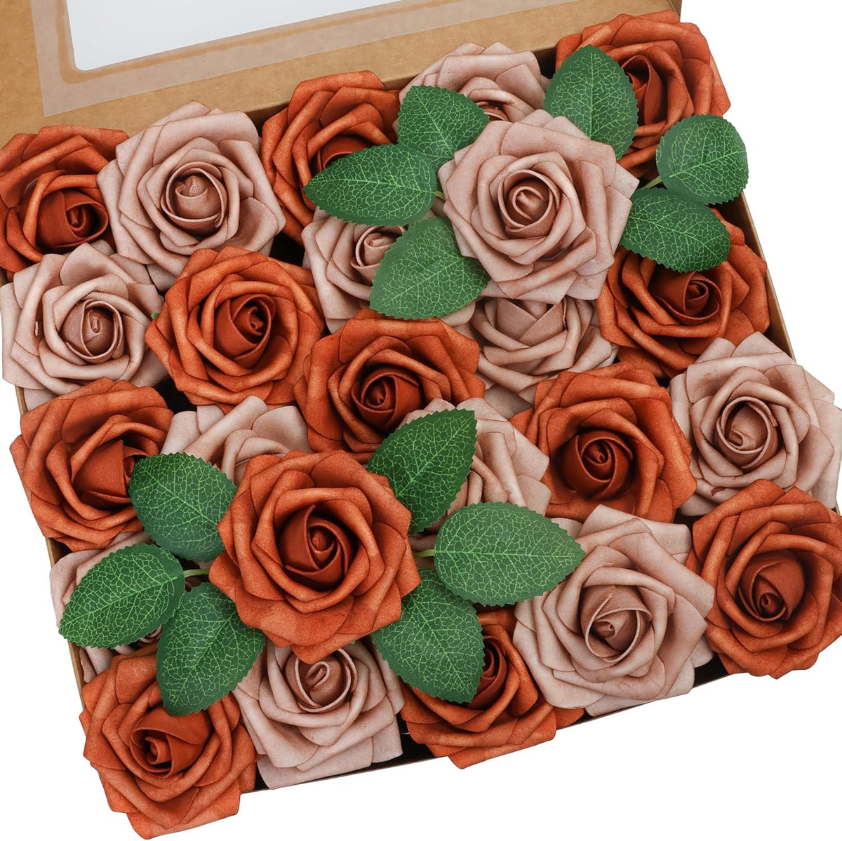 50 Pcs Artificial Flower，Real Touch Foam Roses w/Stem DIY for Wedding Bouquet Centerpieces Party Shower Home Decor-Green boxpack