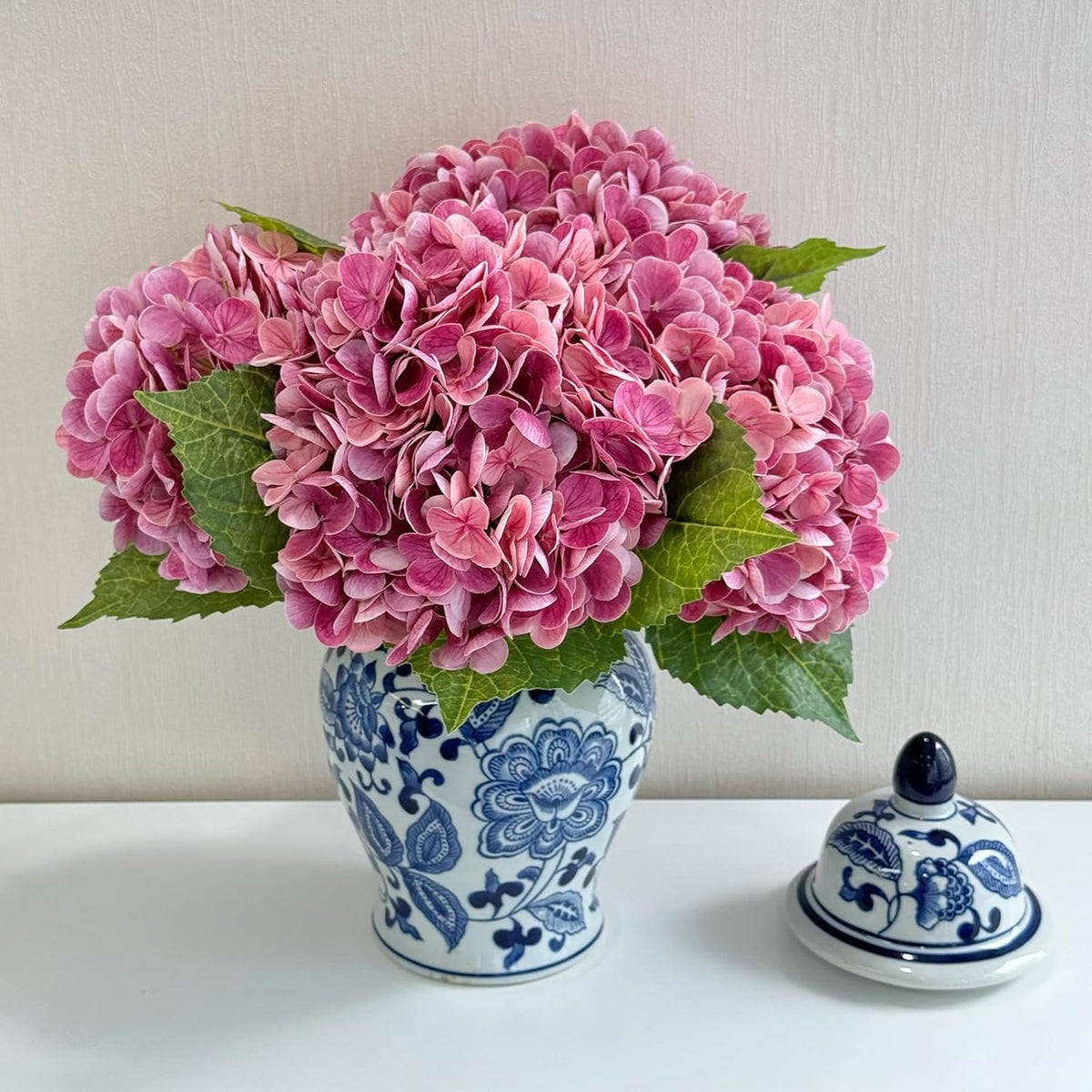 4 Pcs Real Touch White Hydrangeas Artificial Flower 21 inches Realistic Faux Latex Hydrangeas Flower for Home Decor Kitchen Living Room Spring Table Wedding Xmas Arrangement