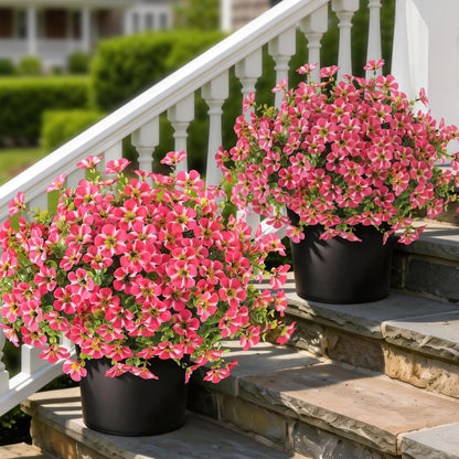 2 Set of Artificial Morning Glory & Eucalyptus Topiary Trees - Faux Silk Flower Potted Plants, UV-Resistant Fake Outdoor Morning Glory Bushes for Front Door, Farmhouse, Garden Decor (Mixed Color)