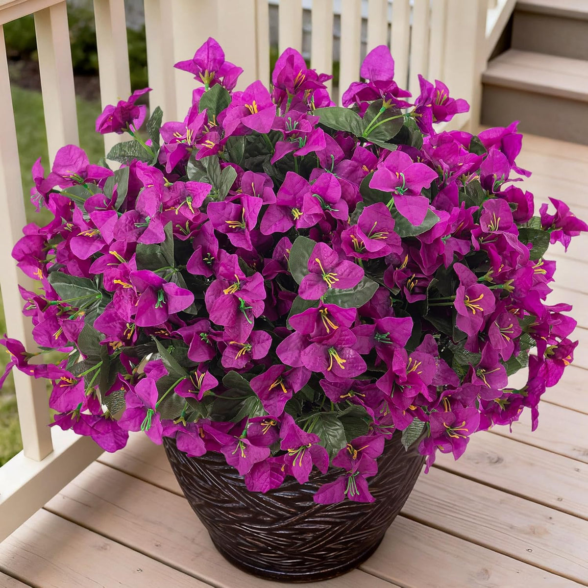 Artificial Flowers Faux Plants for Outdoors Spring Summer Decor, 6 Bundles Fake Bougainvillea Silk Flowers UV Resistant Realistic for Outside Planter Porch Patio Garden Home (Purple Fuchsia)