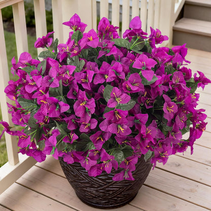 Artificial Flowers Faux Plants for Outdoors Spring Summer Decor, 6 Bundles Fake Bougainvillea Silk Flowers UV Resistant Realistic for Outside Planter Porch Patio Garden Home (Purple Fuchsia)