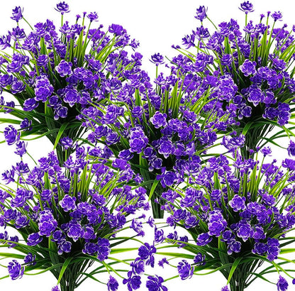 Grunyia 10 Bundles Artificial Fake Flowers, Faux Outdoor Plastic Plants UV Resistant Shrubs Outside Indoor Decorations (Blue-Eucalyptus)