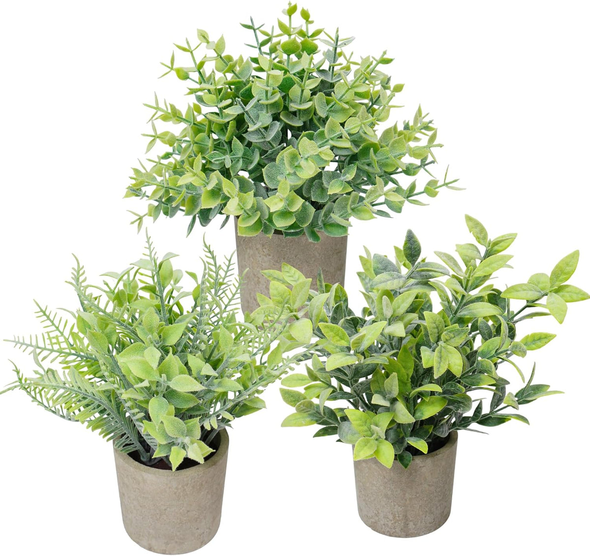 3 Pack Life-Like Potted Fake Plant, Artificial Plants Indoor, Artificial Frost-Hung Green Plants, Eco-Friendly Gray Pot, No Need for Maintenance，Ideal Decor for Home and Office