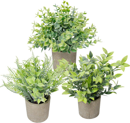 3 Pack Life-Like Potted Fake Plant, Artificial Plants Indoor, Artificial Frost-Hung Green Plants, Eco-Friendly Gray Pot, No Need for Maintenance，Ideal Decor for Home and Office