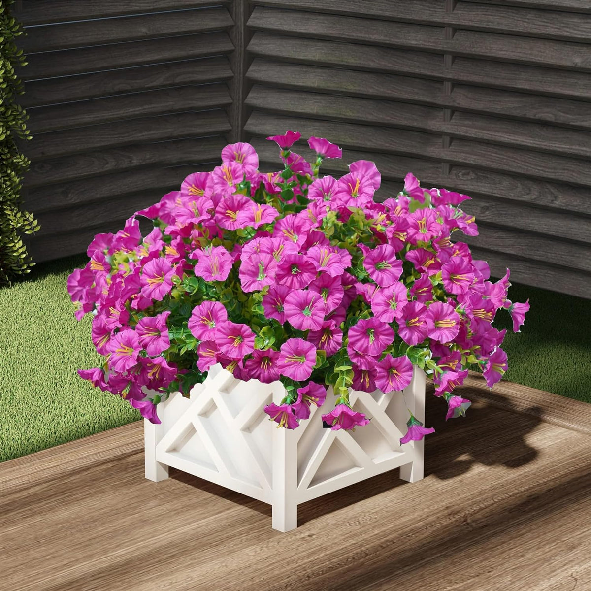 Artificial Outdoor Flowers 16 Bundles Fake Morning Glory Flower Outdoor UV Resistant Plastic Faux Flowers Plants for Decoration Indoor Outdoor Hanging Window Box Planter Home Porch Decor (Fuchsia)