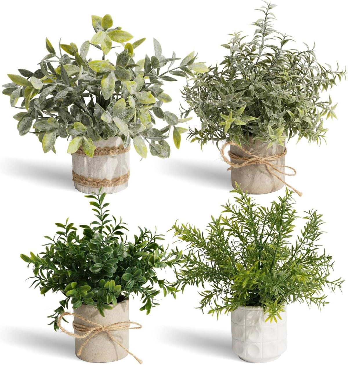 4 Pack Small Fake Plants in Pulp Pots for Home Decor, Rustic Artificial Plants Indoor, Faux Plants Indoor for Bathroom Kitchen Office Desk Shelf Farmhouse Room Decor