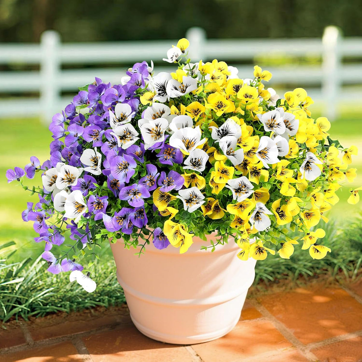 Artificial Flowers for Outdoor, 18 Bundles UV Resistant Faux Silk Pansy Flowers with Butterfly Accents, Realistic Fake Plants for Planters, Window Boxes & Grave Decor, 15 Bundles + 3 Butterflies