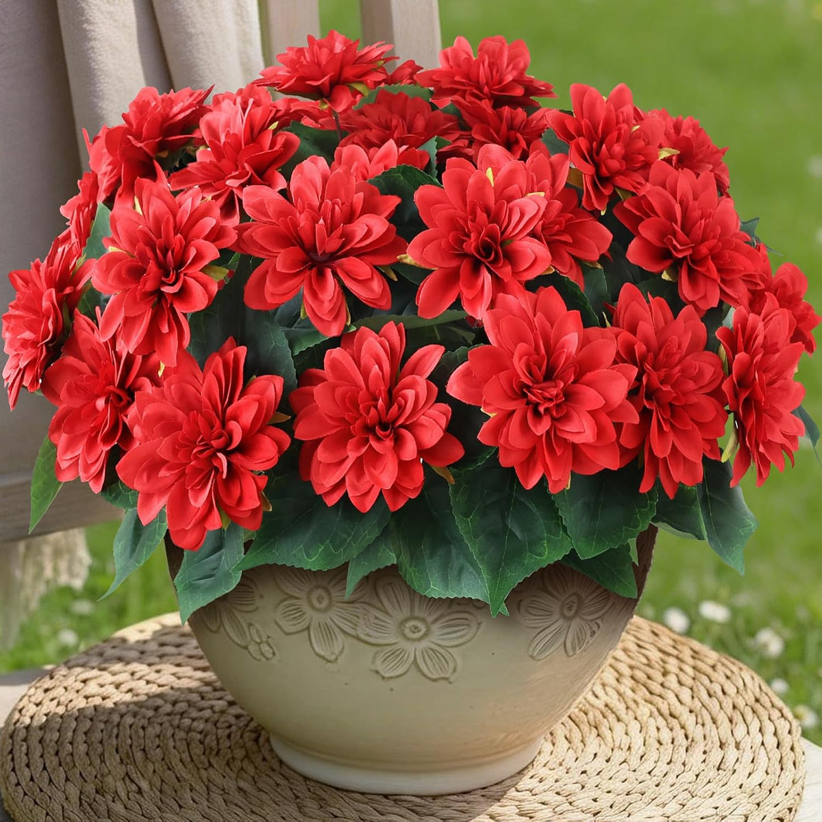 VIERENA 16 Bundles Artificial Dahlia Flowers for Outdoors Spring Summer Decor, No Fade Silk Flower Faux Dahlias Plant Arrangement for Home Garden Balcony Farmhouse（Mixed Color）