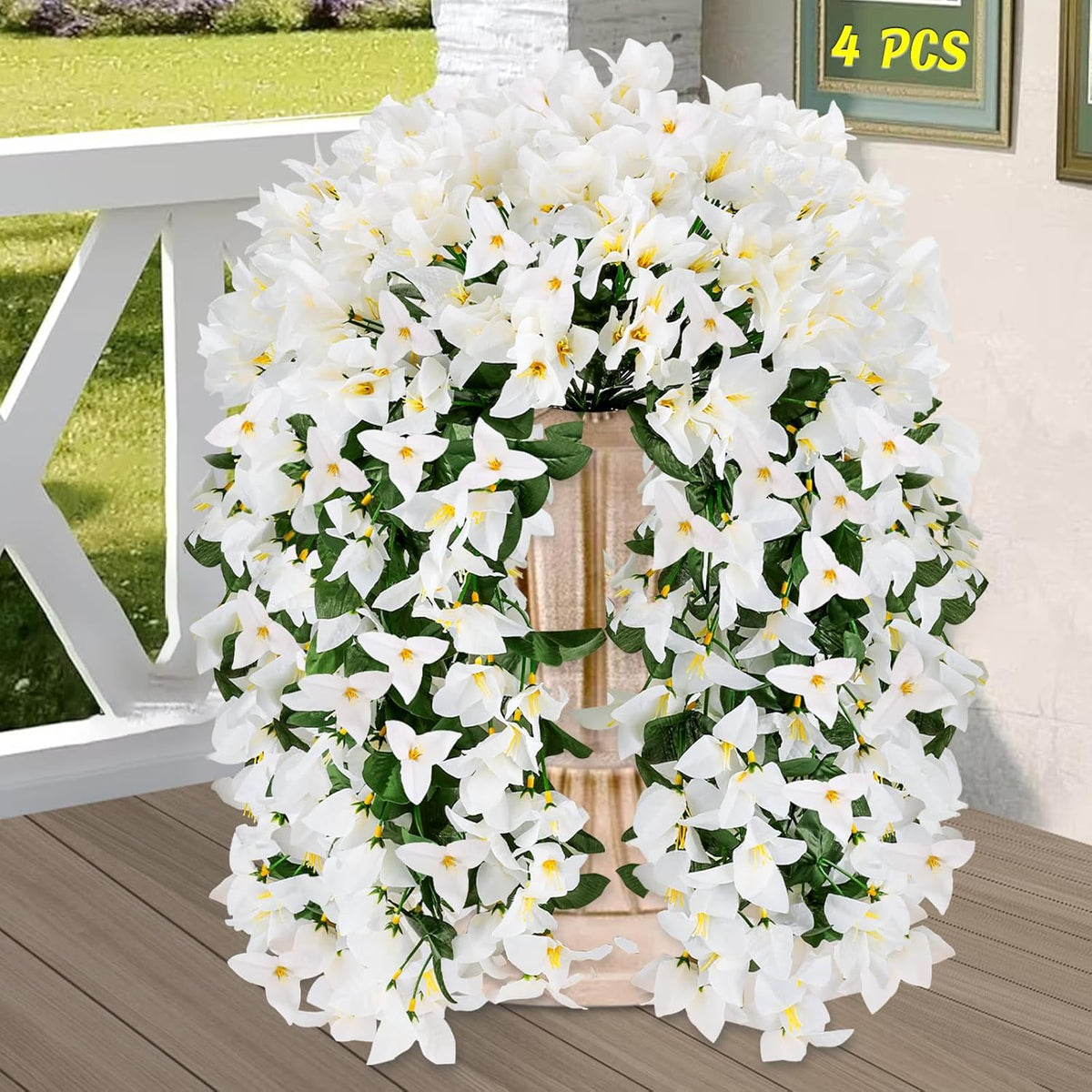 Artificial Bougainvillea Flowers for Outdoor Plant, 2 Pcs Faux Hanging Flowers Bougainvillea for Outside Decoration, Fake Silk UV Resistant Vines for Front Door Porch (Fuchsia)