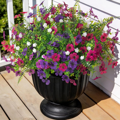 Ammyoo Artificial Fake Plants Flowers for Outdoor Spring Decor, 12 Bundles Faux Silk Mums for Planter Pot Colorful UV Resistant Look Real for Front Door Porch Patio Outside Yard(Purple Pink)