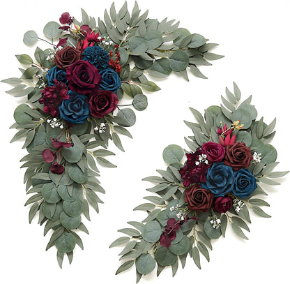 2-Pack Sage Green & White Wedding Flower Swag Set, Large: 35.43"L x 14.56"W, Small: 24.80"L x 12.99"W, Artificial Flowers for Wedding Arch, Ceremony, Table Centerpieces, Wall Hanging