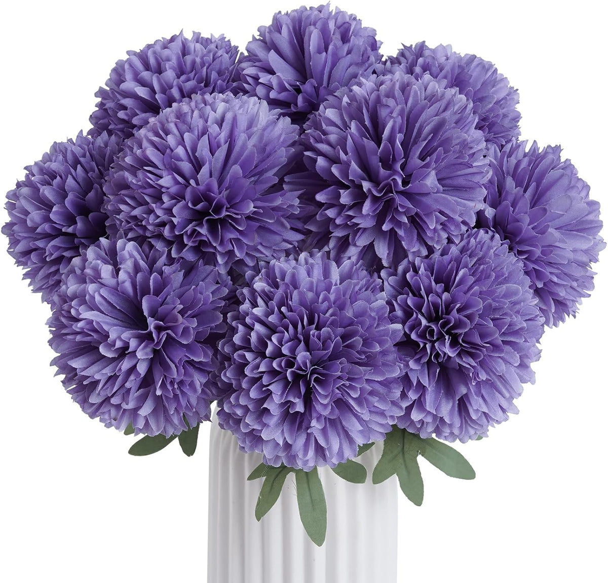 BonBloom's Artificial Chrysanthemums Flowers, 10 Pcs Realistic Large Faux Mums Chrysanthemums Ball Silk with Stems for Autumn Easter Home Floral Arrangement Table Centerpiece (Orange)