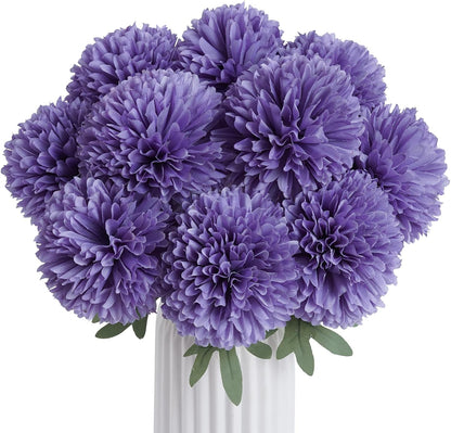 BonBloom's Artificial Chrysanthemums Flowers, 10 Pcs Realistic Large Faux Mums Chrysanthemums Ball Silk with Stems for Autumn Easter Home Floral Arrangement Table Centerpiece (Orange)