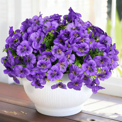 Artificial Flowers for Outdoor, UV Resistant Fake Pansy Flowers, Silk Faux Fowers for Outside Planters Home Garden Office Patio Front (18 Bundles)