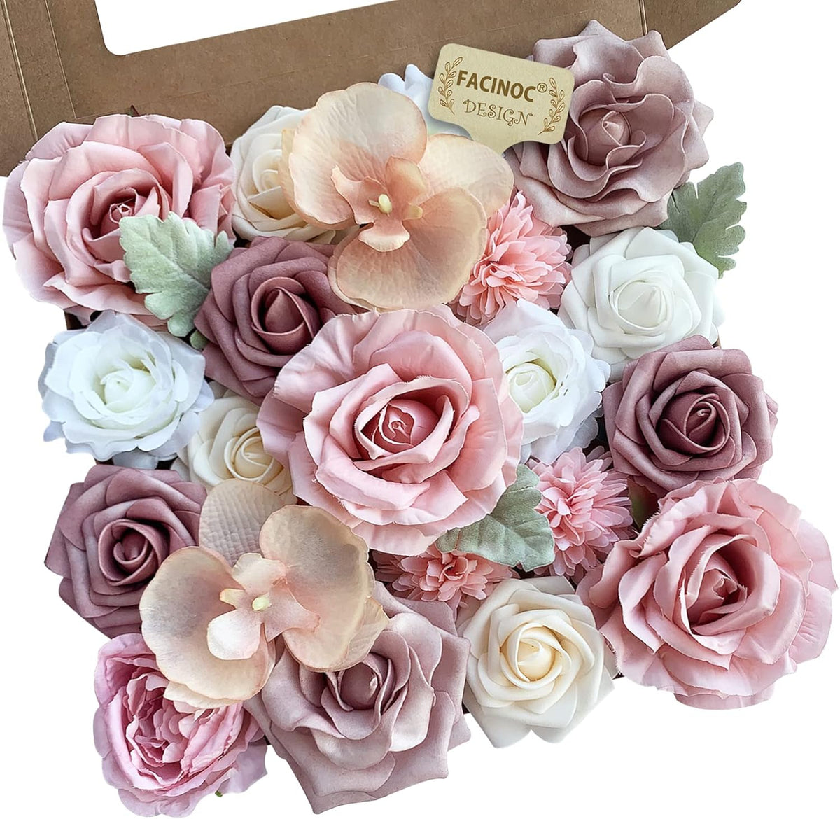 Roses Artificial Flowers Pink Bouquets Box Set for DIY Bridal Wedding Shower Decorations Fake Floral Arrangements for Party Table Centerpieces Home Decor Indoor Outdoor Dusty Blush 19 Pcs