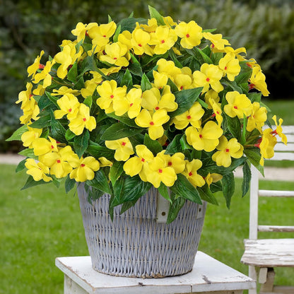 5 Pcs Artificial Flowers for Outdoors Silk Impatiens Flowers Bouquet Decorations Fake Faux Plants UV Resistant for Spring Summer Garden Patio Porch Window Box Balcony Planters Home, Red