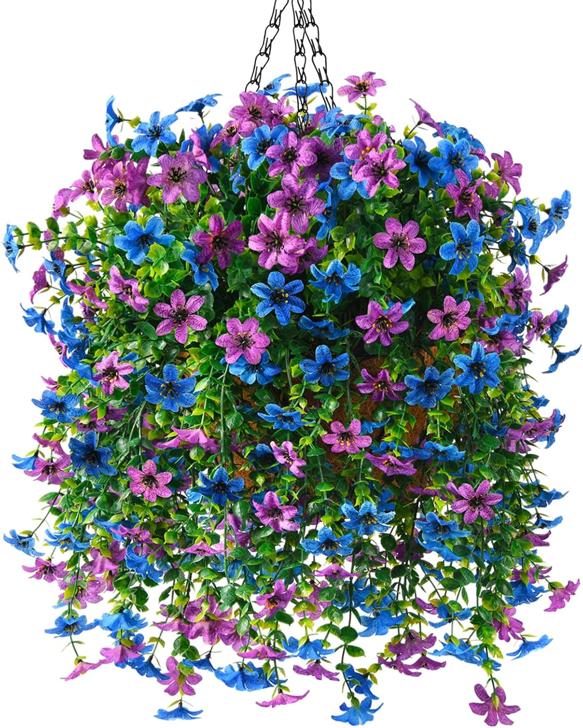 Artificial Hanging Flower Basket with UV Resistant Silk Daisies for Outdoor Decor