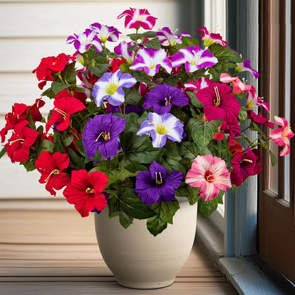 19 Inch Artificial Fake Flowers for Outdoor, 4 Pcs Faux Silk Petunias Spring Flowers for Outside for Indoor Porch Planter Front Door Garden Patio Window Box Home Decor (Multiple Color)