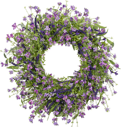 Spring Decorations for Home 22" Spring Wreath Artificial Summer Wreaths with Eucalyptus Leaf Lavender and Daisy for Easter Indoor Outdoor Home Festival Celebrations