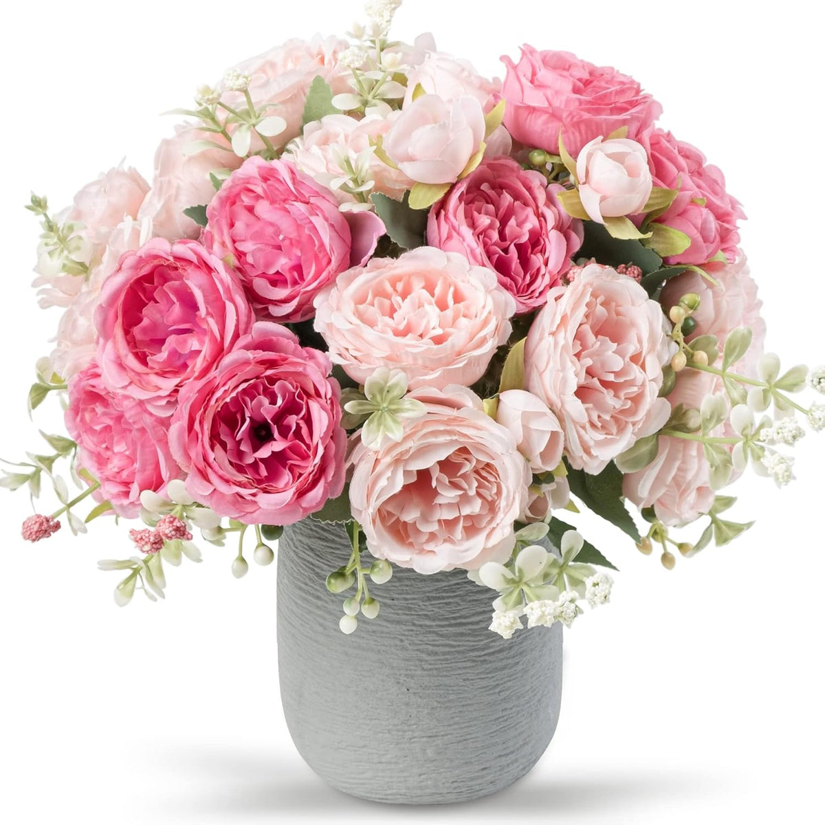 Artificial Peonies Silk Flowers, 2 Bundles Pink Faux Peony Bouquet for Home Wedding Decor
