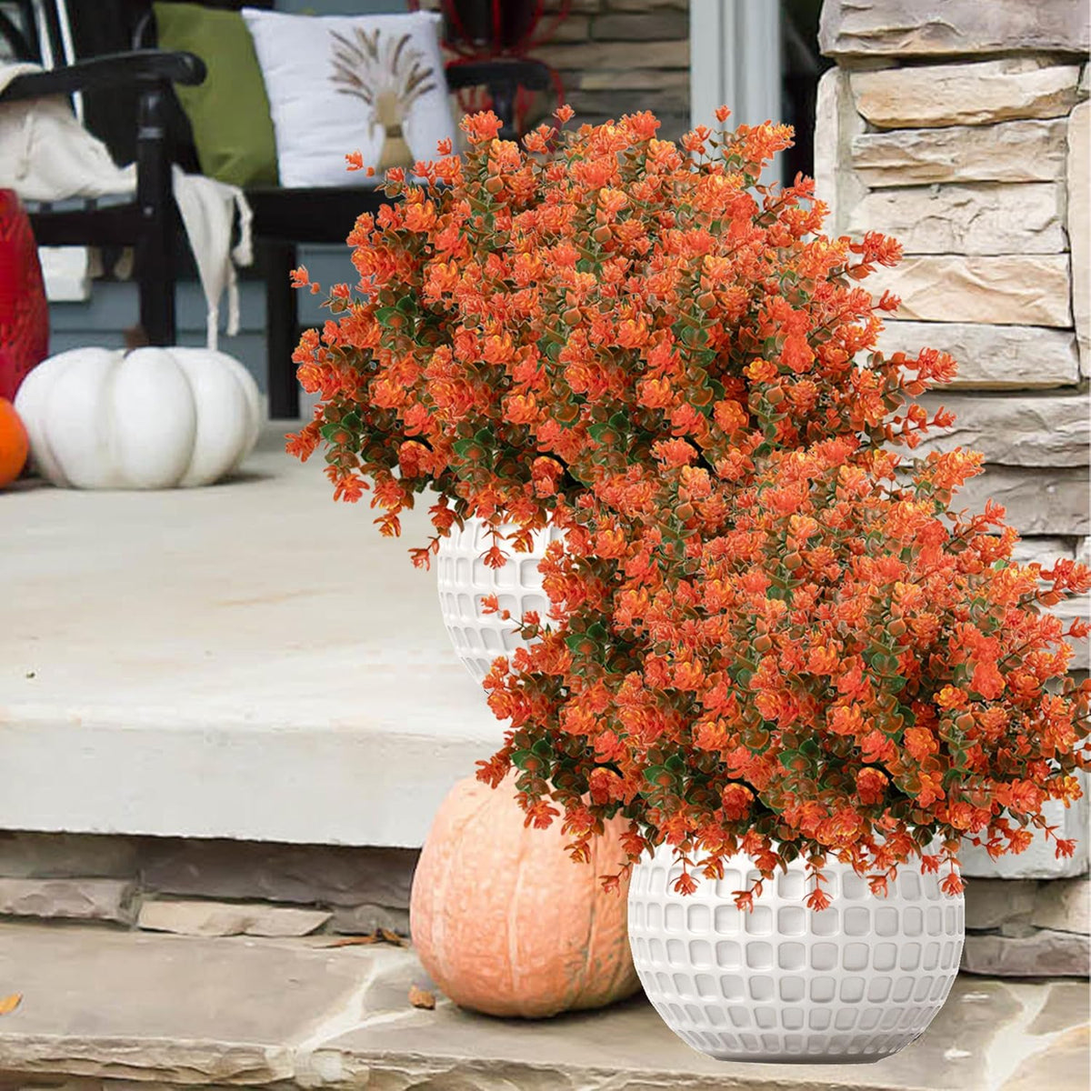 Outdoor Artificial Flowers UV Resistant, 20 Bundles Fake Realistic Floral Greenery Plants for Outside Porch, Window Boxes, Garden, Yard, Inside Home Table Decor, White
