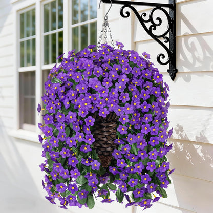 HyeFlora Artificial Fake Hanging Outdoor Flowers Plants Basket, Faux Silk Yellow Daisy Flowers UV Resistant Realistic Hanging Planter Orchid Vines for Outside Porch Patio Home Garden Yard Decoration