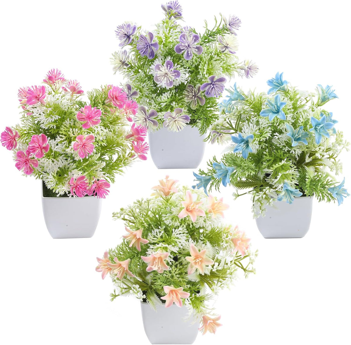 3 Pack Life-Like Potted Fake Plant, Artificial Plants Indoor, Artificial Frost-Hung Green Plants, Eco-Friendly Gray Pot, No Need for Maintenance，Ideal Decor for Home and Office