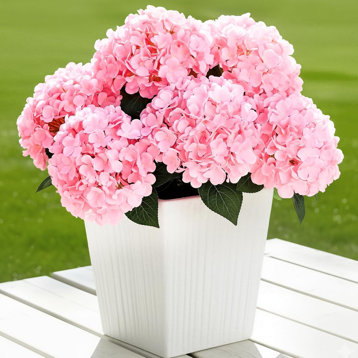 Auihiay 6 Bundles Hydrangea Artificial Flowers for Outdoors and Indoor, Bulk 30 Heads, UV Resistant Faux Hydrangea Flowers for Garden, Porch, Yard, Window Box & Outdoor Wedding Decoration (Blue)