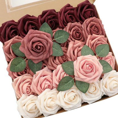 Floroom Artificial Flowers 25 Pcs Real Looking Lavender Purple Ombre Colors Foam Fake Roses with Stems for DIY Wedding Bouquets Bridal Shower Floral Centerpieces Party Tables Home Decorations