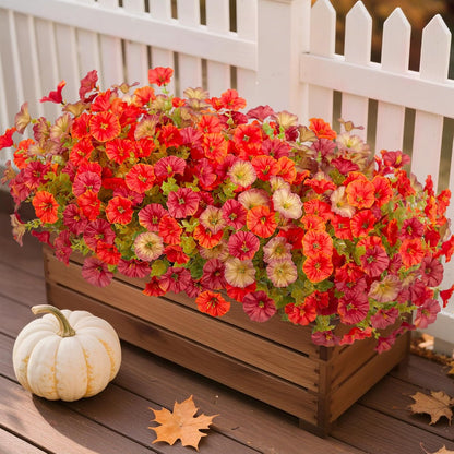 Artificial Flowers for Outdoors, 12 Bundles Fake Plastic Flower Plant, UV Resistant Faux Colorful Silk Morning Glory Petunias for Spring Summer Outside Garden Porch Front Door Decor, Purple