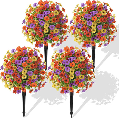 Alupssuc 2Pcs 20" Artificial Topiary Ball Flowers For Outdoors Planters, Spring Decoration with Spike, UV Resistant Faux Summer Plants, Fake Bushes Indoor Decor, Mix 4 Colors for Garden, Porch & Patio