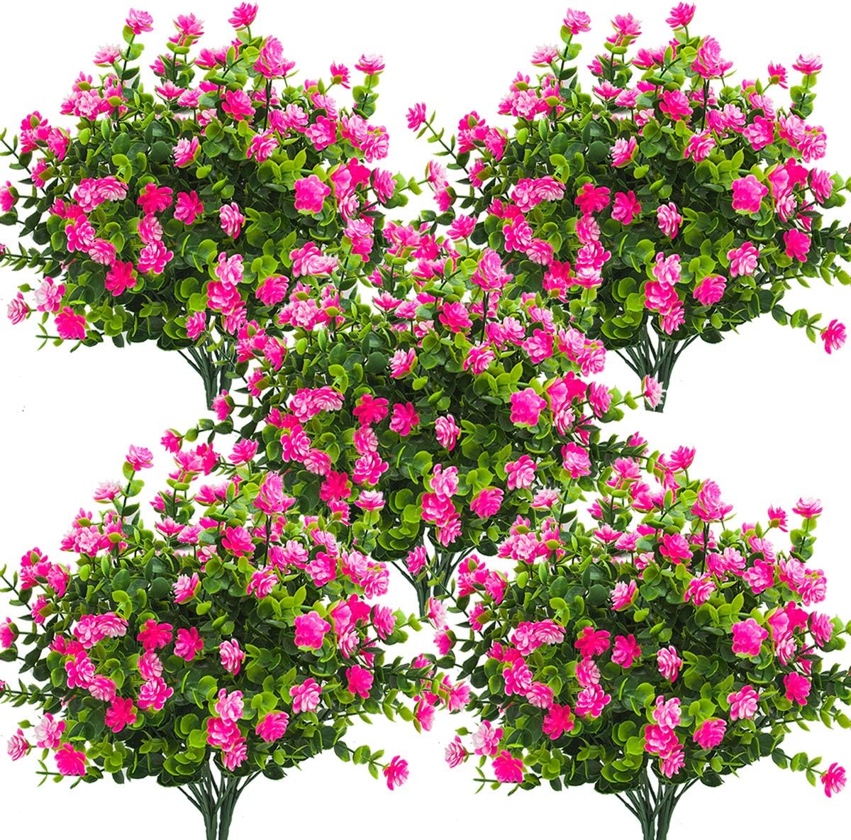 Grunyia 10 Bundles Artificial Fake Flowers, Faux Outdoor Plastic Plants UV Resistant Shrubs Outside Indoor Decorations (Blue-Eucalyptus)